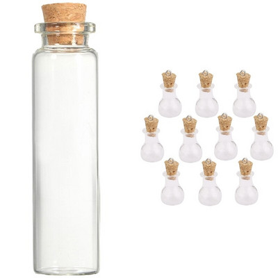 10 db üveg palack parafa üvegüveg medál és 10 db 20 ml-es mini átlátszó kívánságüveg üzenet üvegfiola