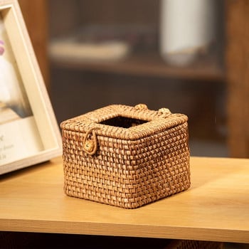 Елегантна ръчно изработена ратанова кутия за кърпички Контейнер за съхранение на салфетки Настолен диспенсер за тоалетна хартия за домашен офис
