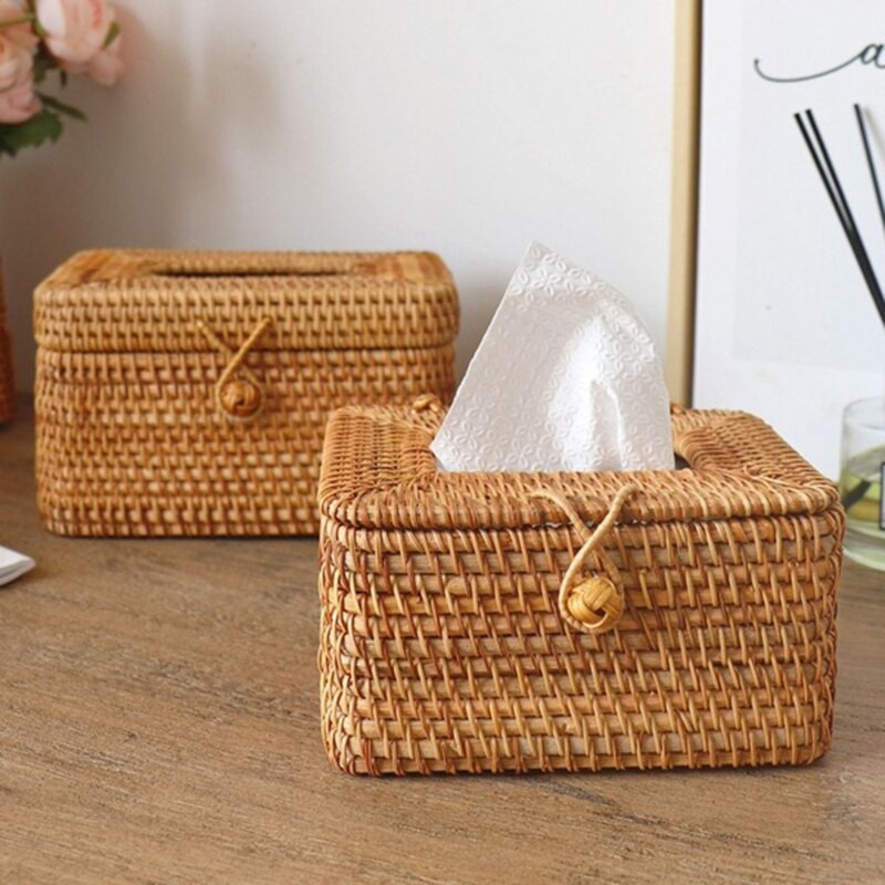 Elegáns, kézzel készített rattan papírzsebkendős doboz szalvétatároló konténer asztali WC-papír adagoló otthoni irodába