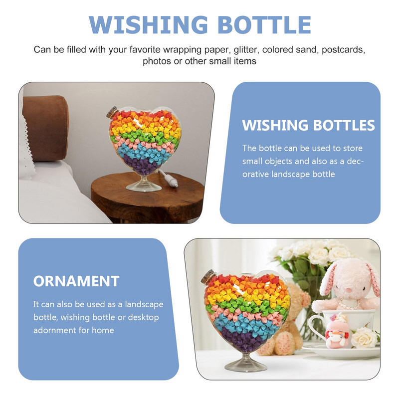 Stiklinio butelio indelis Širdies stiklainiai Buteliai palinkėjimams Kamštienos formos saldainiai Maži Origami Žvaigždės Indelis Mini Palinkėjimų Dekoratyviniai gėrimo dangteliai