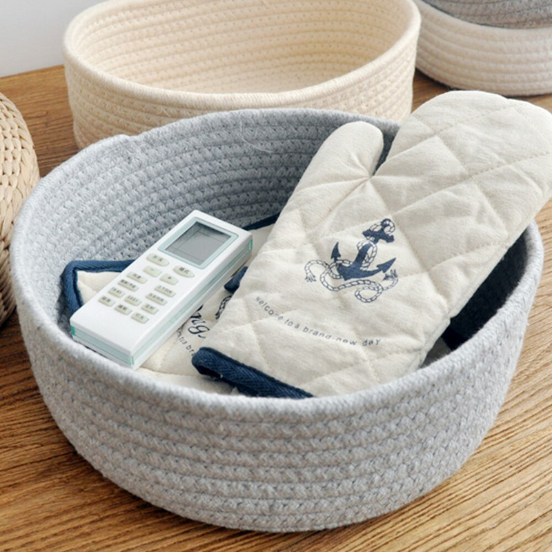 Apvalus rankomis austas krepšelis, mezgimo medvilninis kliūtis biuro laikiklis prie lovos stalviršio užkandžiams Įvairūs reikmenys Pagrindinės kosmetikos priemonės