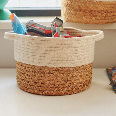 INS Nordic szalma szőtt tároló kosár kézzel készített asztali snack rendszerező doboz Mosókosarak pamut kötél növények virágcserép tartó