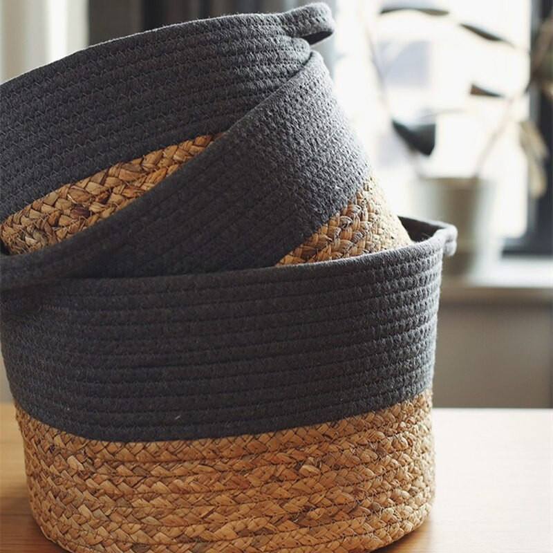 INS Nordic szalma szőtt tároló kosár kézzel készített asztali snack rendszerező doboz Mosókosarak pamut kötél növények virágcserép tartó
