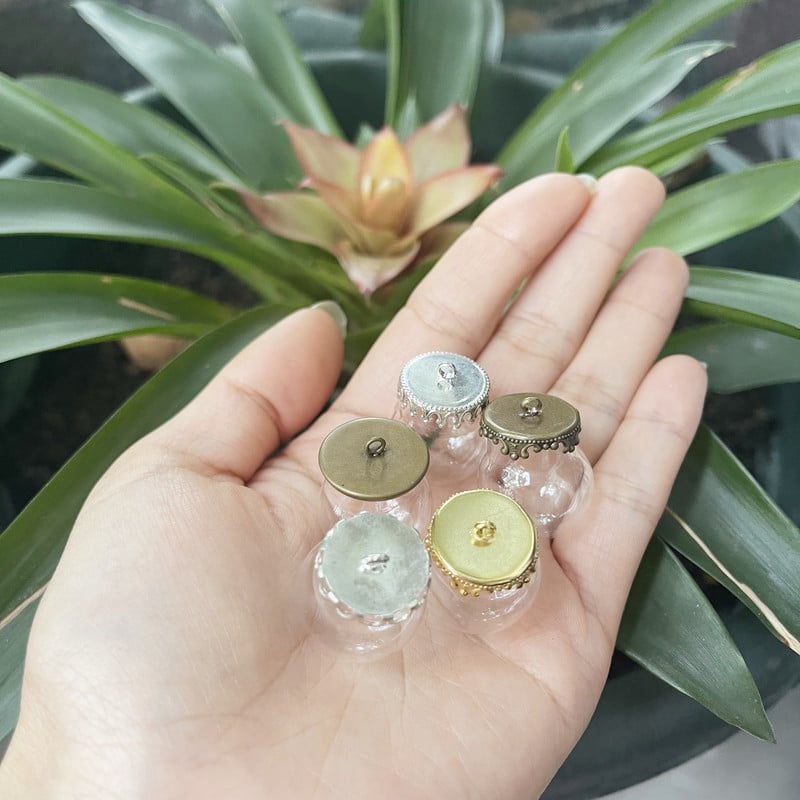 10X 20x15mm Mini tuščiaviduris apvalus stiklinis gaublys su dangteliu stiklinio burbulo dangtelio kupolas su norimo stiklo buteliuko buteliuko kaklo papuošalu