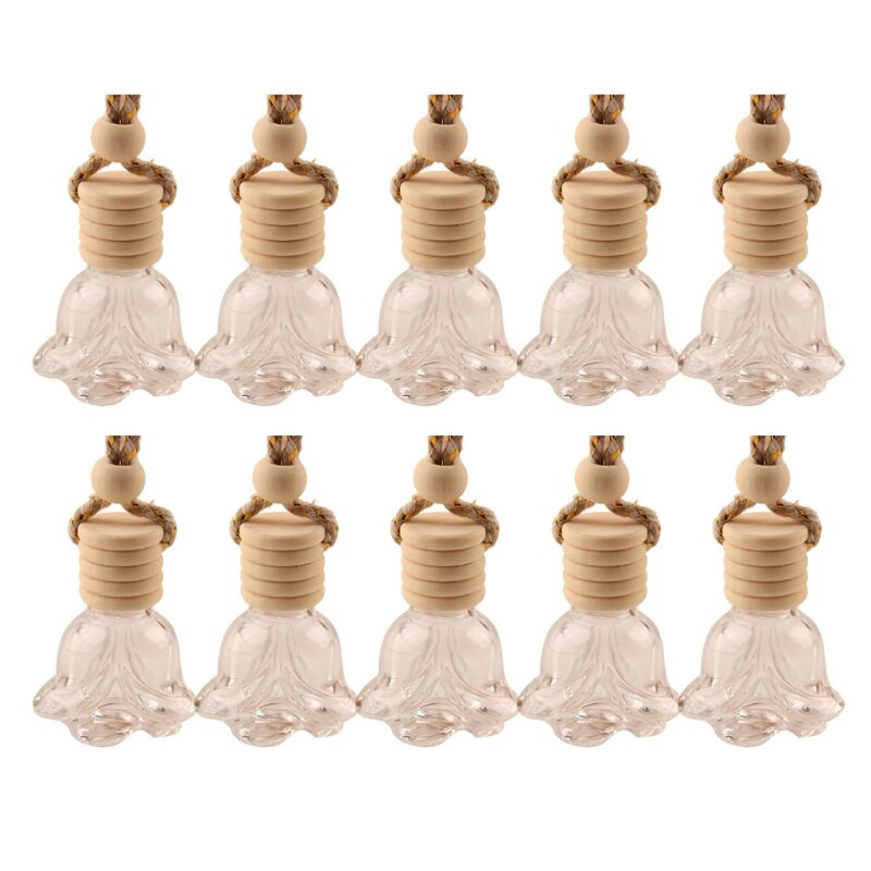 10 buc. Sticlă de sticlă suspendată pentru mașină, parfum goală, aromaterapie, difuzor reîncărcat, proaspăt parfum, ornament de pandantiv