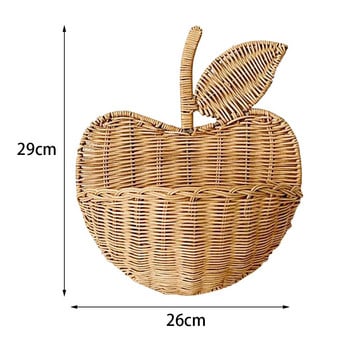 Ръчно тъкана ратанова кошница, форма на ябълка, естествена плетена стена, висяща кошница за съхранение на различни предмети за домашна градина, декорация на стени на стая