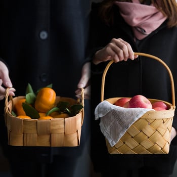 MDZF SWEETHOME Бамбукова преносима кошница с плодове Зеленчукови бонбони Десертна кошница за яйца Плетене на кошница за пикник Кухня Настолно съхранение
