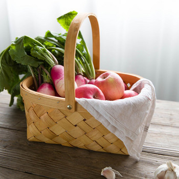 MDZF SWEETHOME Бамбукова преносима кошница с плодове Зеленчукови бонбони Десертна кошница за яйца Плетене на кошница за пикник Кухня Настолно съхранение