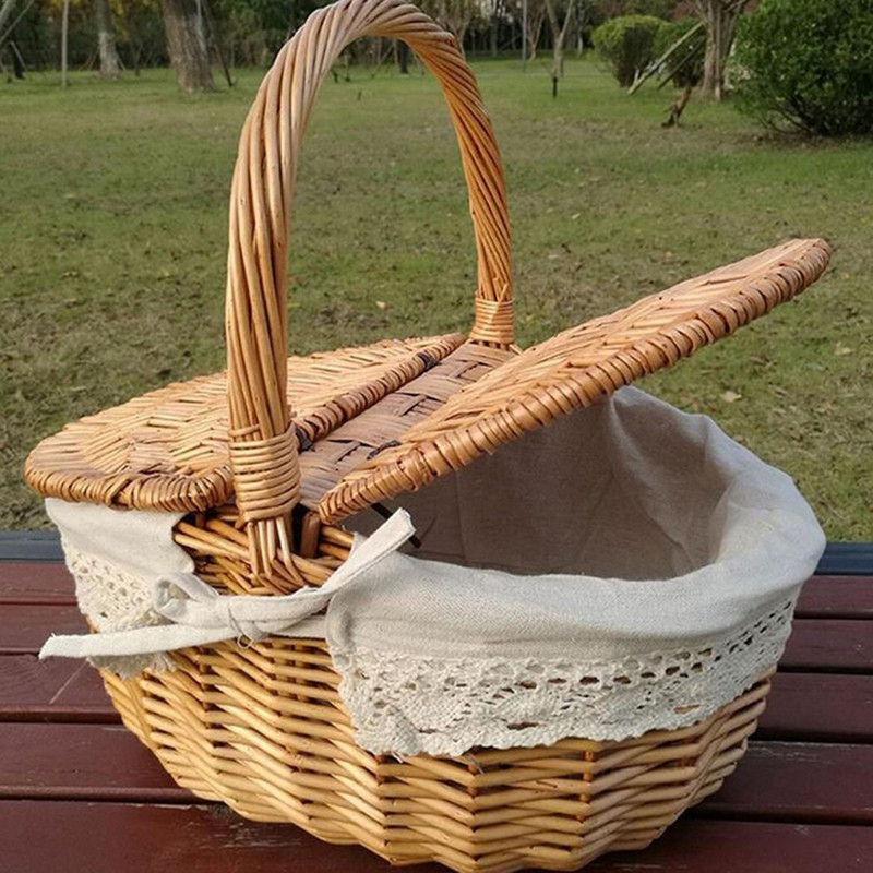 Coș de răchită Coș de picnic englezesc Coș de depozitare pentru cumpărături Coș de depozitare pentru picnic de camping în aer liber Coș de depozitare cu capac Coș de depozitare pentru fructe