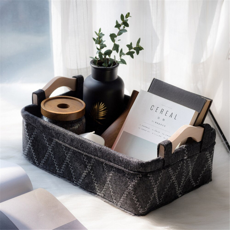 Košara za pohranu od filca Radna površina od tkanine Kutija za pohranu sitnica Sklopiva kutija za organizatore Drvena drška Košara za rublje Skladištenje kućnog dekora