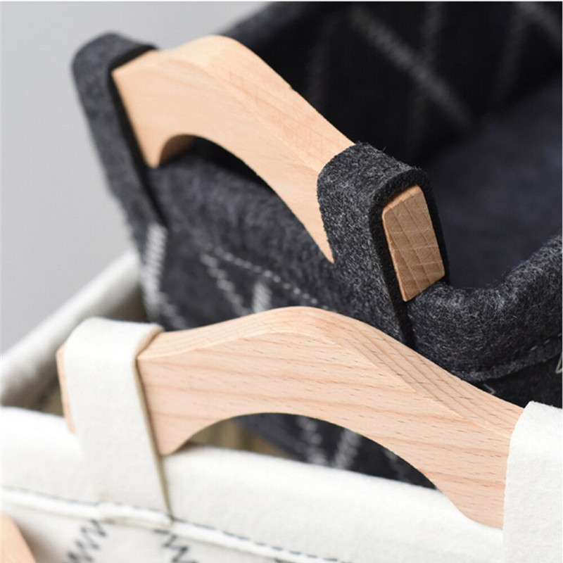 Košara za pohranu od filca Radna površina od tkanine Kutija za pohranu sitnica Sklopiva kutija za organizatore Drvena drška Košara za rublje Skladištenje kućnog dekora