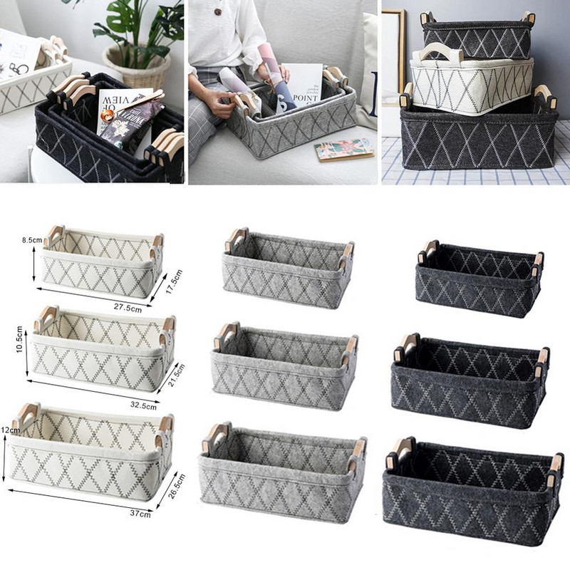 Košara za pohranu od filca Radna površina od tkanine Kutija za pohranu sitnica Sklopiva kutija za organizatore Drvena drška Košara za rublje Skladištenje kućnog dekora