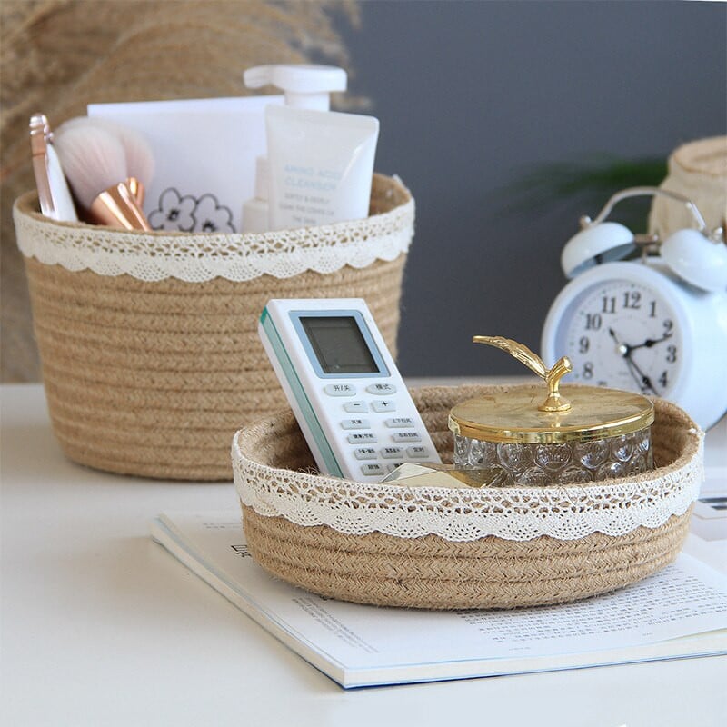 Kézzel szőtt asztali tárolókosár Kötelek Kulcsok Snack doboz Szövet Mosoda Veranda cérna Szervezés Kiegészítők Kellékek Felszerelés