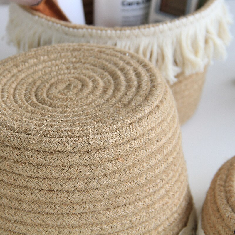 Kézzel szőtt asztali tárolókosár Kötelek Kulcsok Snack doboz Szövet Mosoda Veranda cérna Szervezés Kiegészítők Kellékek Felszerelés