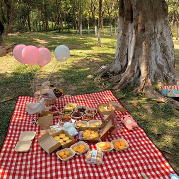Плетена кошница за пикник в провинциален стил с капак, дръжка и подплата за пикници, партита и барбекюта
