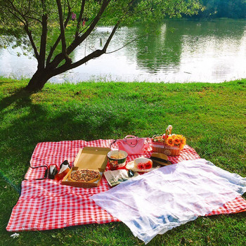 Плетена кошница за пикник в провинциален стил с капак, дръжка и подложки за пикници, партита и барбекюта