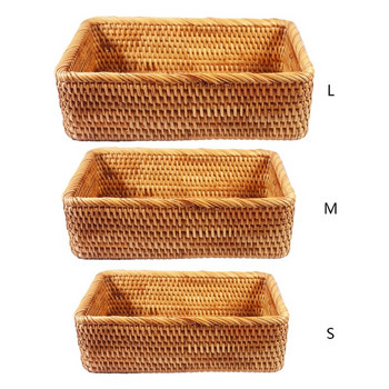 Правоъгълна ръчно плетена кошница от ратан Съхранение на бонбони Поднос за пикник Храна Съдове за хляб