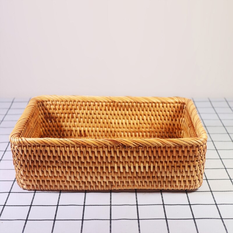 Téglalap alakú, kézzel szőtt kosár rattan cukorkatároló pikniktálca Élelmiszer-kenyéredények
