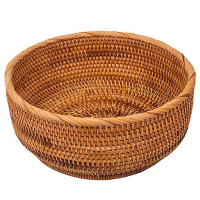 Új természetes rattan kerek gyümölcskosár fonott asztali kenyértálca, szövés ételtároló tálak (nagy, 1 db)