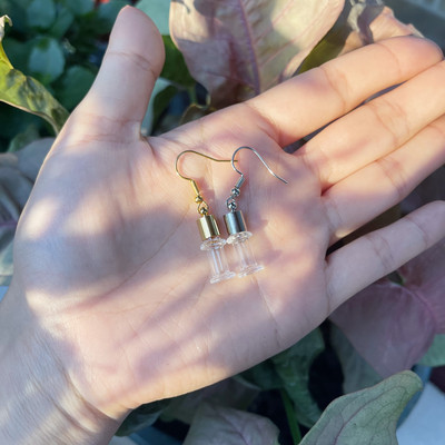 10X originalna cijev/srce/lopta/ravna staklena bočica viseće duge naušnice Naziv na bočici rižinog ulja za žene Staklene naušnice s mjehurićima