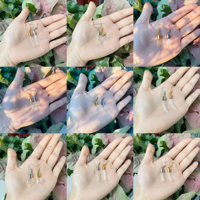 10X originalna cijev/srce/lopta/ravna staklena bočica viseće duge naušnice Naziv na bočici rižinog ulja za žene Staklene naušnice s mjehurićima