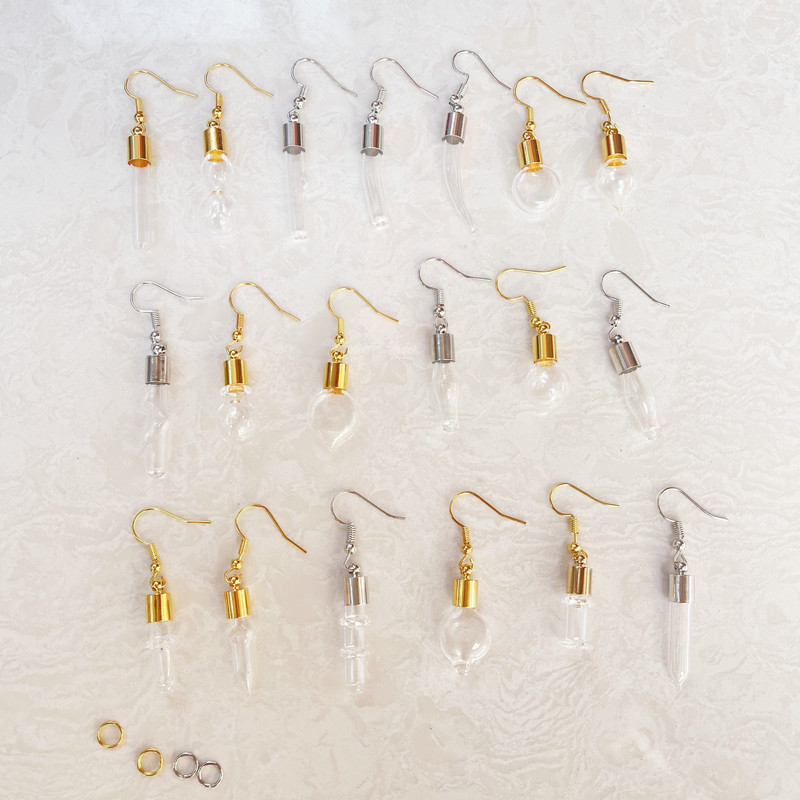 10X originalna cijev/srce/lopta/ravna staklena bočica viseće duge naušnice Naziv na bočici rižinog ulja za žene Staklene naušnice s mjehurićima