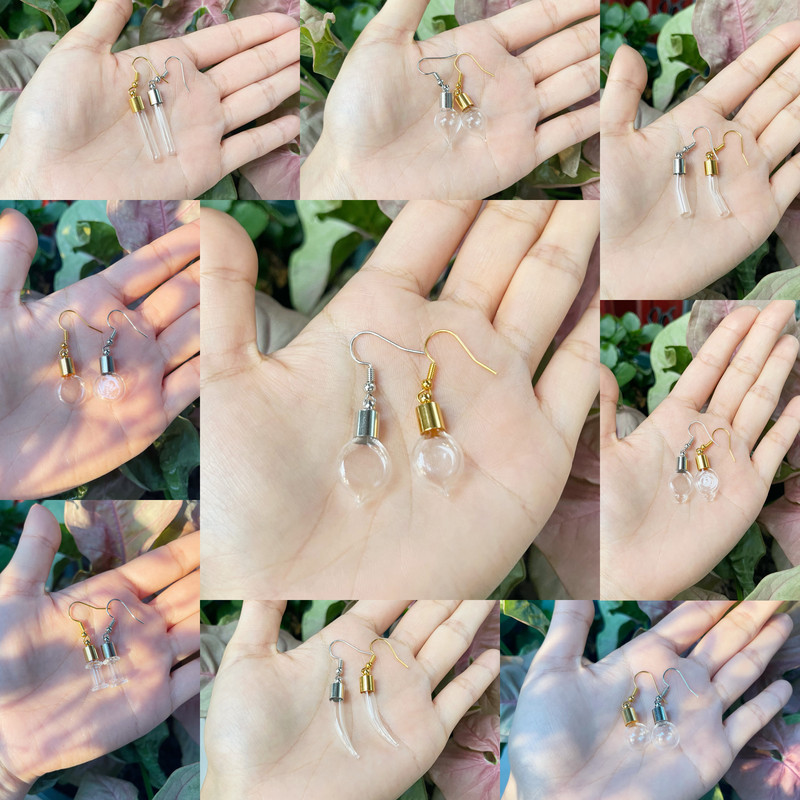 10X originalna cijev/srce/lopta/ravna staklena bočica viseće duge naušnice Naziv na bočici rižinog ulja za žene Staklene naušnice s mjehurićima
