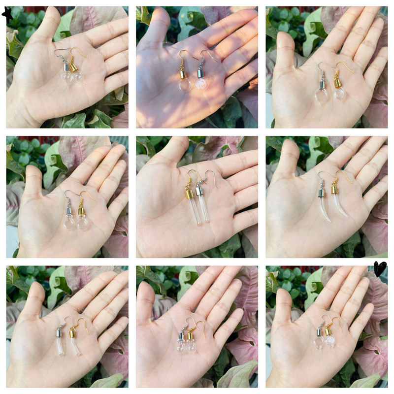 10X originalna cijev/srce/lopta/ravna staklena bočica viseće duge naušnice Naziv na bočici rižinog ulja za žene Staklene naušnice s mjehurićima