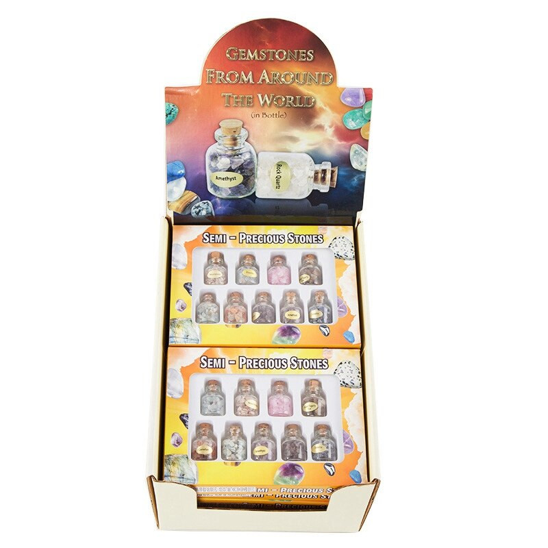 1 doboz 9 palack Mini természetes féldrágakőből készült drágakő chips kristály gyógyító bukdácsolt Reiki Wicca utazási természetes kövekkel díszített
