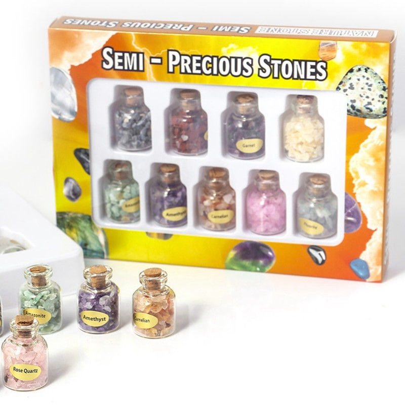 1 doboz 9 palack Mini természetes féldrágakőből készült drágakő chips kristály gyógyító bukdácsolt Reiki Wicca utazási természetes kövekkel díszített