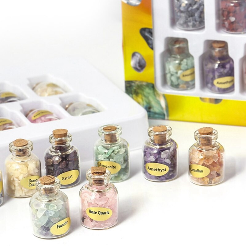 1 doboz 9 palack Mini természetes féldrágakőből készült drágakő chips kristály gyógyító bukdácsolt Reiki Wicca utazási természetes kövekkel díszített