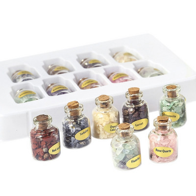 1 doboz 9 palack Mini természetes féldrágakőből készült drágakő chips kristály gyógyító bukdácsolt Reiki Wicca utazási természetes kövekkel díszített