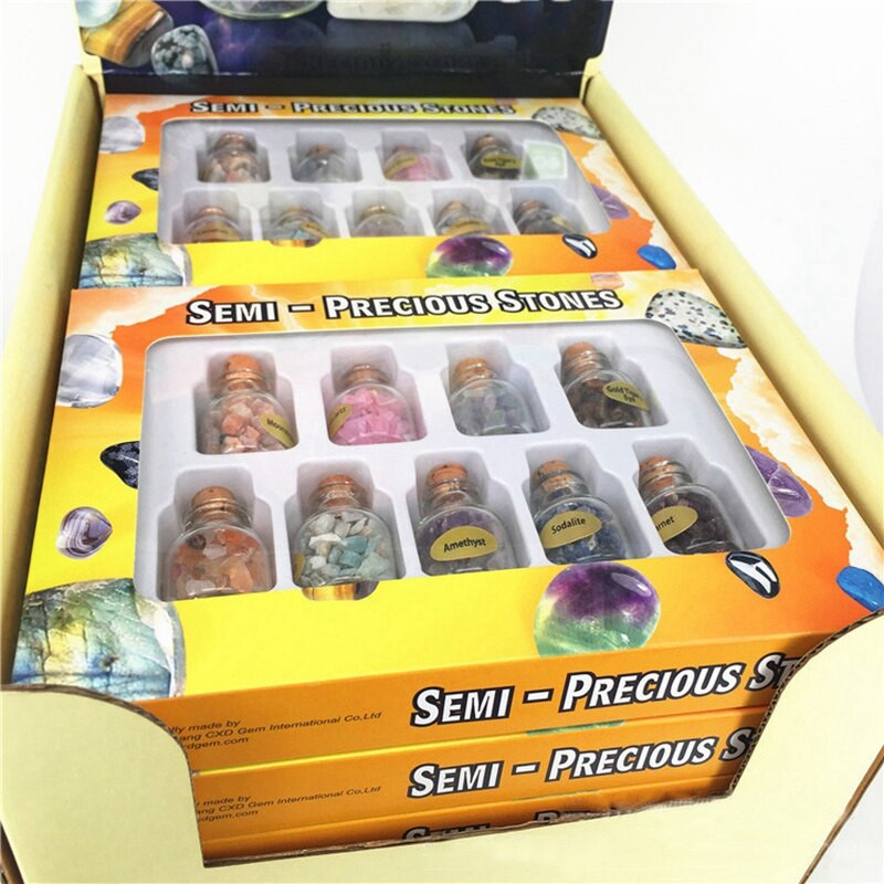 1 doboz 9 palack Mini természetes féldrágakőből készült drágakő chips kristály gyógyító bukdácsolt Reiki Wicca utazási természetes kövekkel díszített