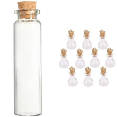 10 db üvegpalack parafa üvegüveg medál és 10 db 20 ml-es mini átlátszó kívánságüveg üzenet üvegfiola