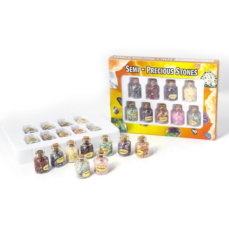 1 doboz 9 palack Mini természetes féldrágakőből készült drágakő chips kristály gyógyító bukdácsolt Reiki Wicca utazási természetes kövekkel díszített