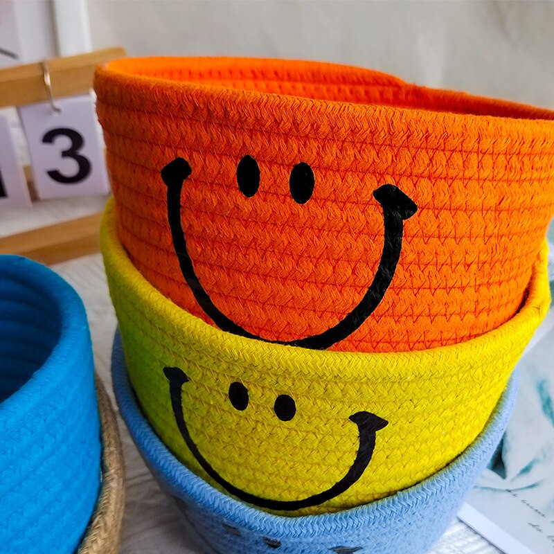 Smiley Face pamut kötél tároló kosár összecsukható óvodai tároló doboz konténer rendszerező