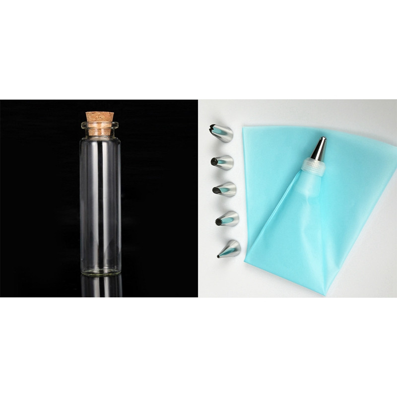 10 bucăți 20 ml mini sticle de dorințe transparente cu 8 bucăți pungi de patiserie pentru cremă de glazură + set de duze din oțel inoxidabil 6X