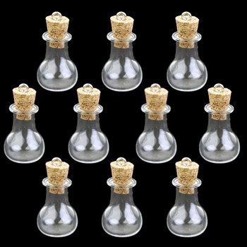 AT69 -10 Pcs Glass Bottle Cork Glass Bottle Pendant & 10 Pcs 20Ml Mini Clear Wishing Bottle Message Glass Vial