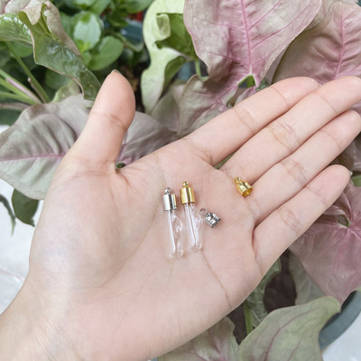 8X Mix Stílusú üvegfiola medál Mini Parfüm Olaj Palack Bűbáj Rizs Fiolák Ragasztós Kupak Nyaklánc Charms DIY Név a Rice Art ékszereken