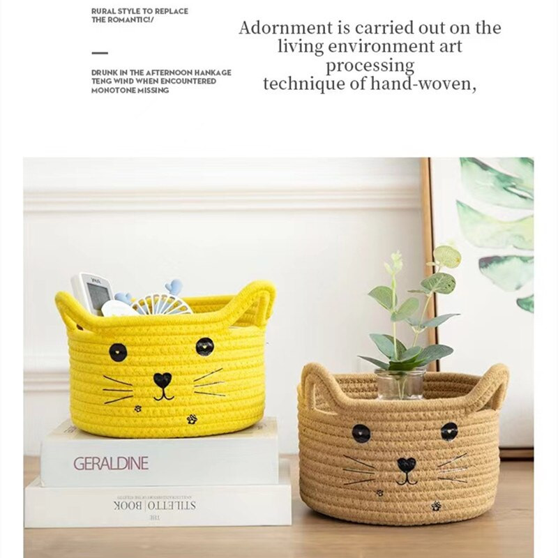21x12cm Animale din desene animate Coș de depozitare frânghie de bumbac țesute Organizator de jucării pentru copii Cutie de haine pentru depozitare de birou, realizată manual