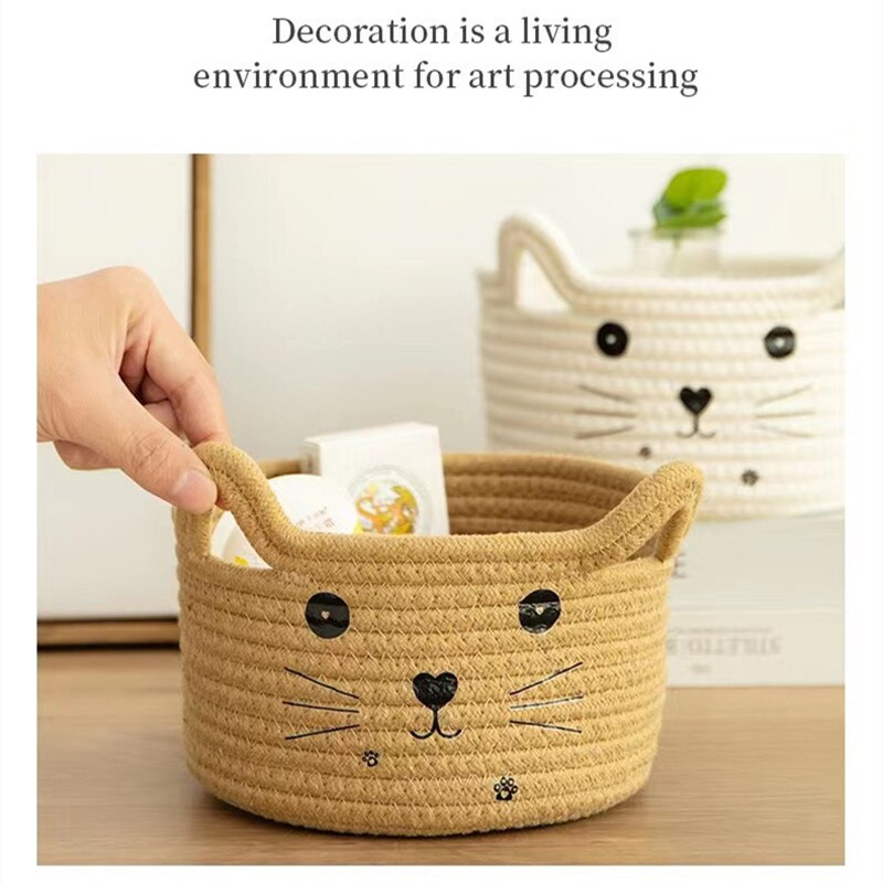 21x12cm Animale din desene animate Coș de depozitare frânghie de bumbac țesute Organizator de jucării pentru copii Cutie de haine pentru depozitare de birou, realizată manual