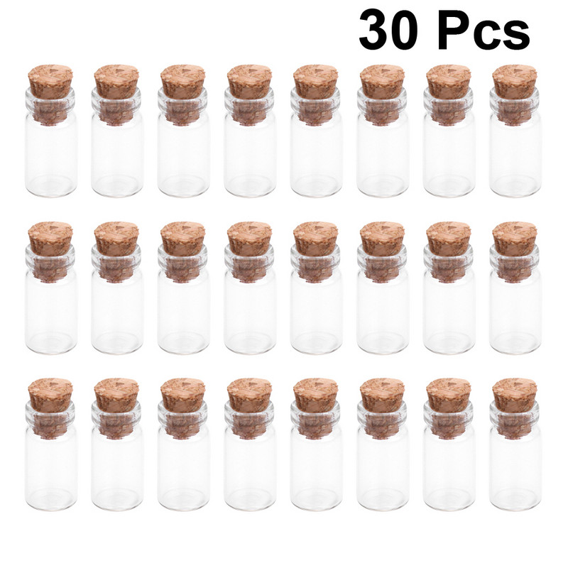 Stikliniai mini maži buteliukai palinkėjimų buteliai, kamštienos kamšteliai, skaidrūs buteliukai, atminimo žinutė