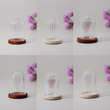 5X Μίνι γυάλινα βάζα Οθόνη λουλουδιών Cloche Bell Βάζο μπουκάλι Terrarium με ξύλινη βάση Κάλυμμα σκόνης Κουτί αποθήκευσης Επιτραπέζια διακόσμηση σπιτιού