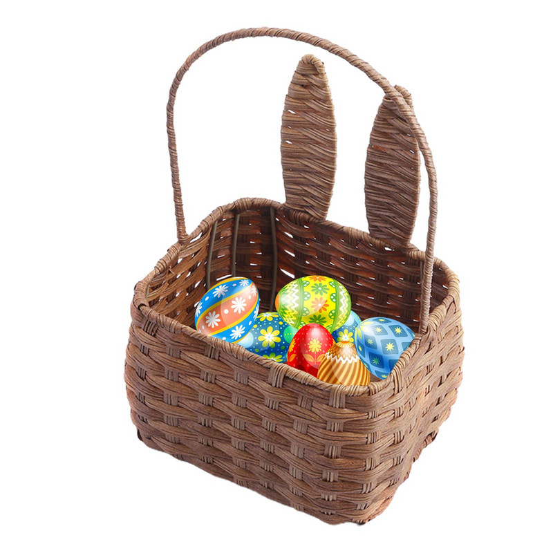 Coș de Paște cu ureche de iepuraș Coș drăguț de primăvară pentru picnic Coș de mână Coșuri pentru copii cu mâner Container organizator de machiaj