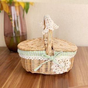 Austas rotango krepšelis su rankena Rankų darbo pinti kliūtis lauko iškylai stovyklavimo laikymo krepšelis vaisių duonos maisto organizatoriui