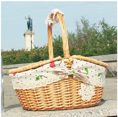 Austas rotango krepšelis su rankena Rankų darbo pinti kliūtis lauko iškylai stovyklavimo laikymo krepšelis vaisių duonos maisto organizatoriui