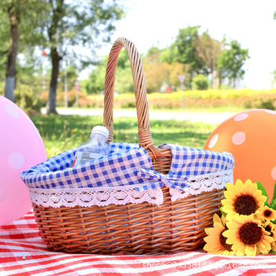 Austas rotango krepšelis su rankena Rankų darbo pinti kliūtis lauko iškylai stovyklavimo laikymo krepšelis vaisių duonos maisto organizatoriui