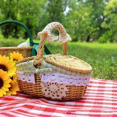 Austas rotango krepšelis su rankena Rankų darbo pinti kliūtis lauko iškylai stovyklavimo laikymo krepšelis vaisių duonos maisto organizatoriui