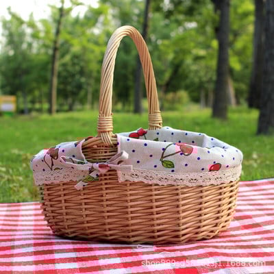 Austas rotango krepšelis su rankena Rankų darbo pinti kliūtis lauko iškylai stovyklavimo laikymo krepšelis vaisių duonos maisto organizatoriui