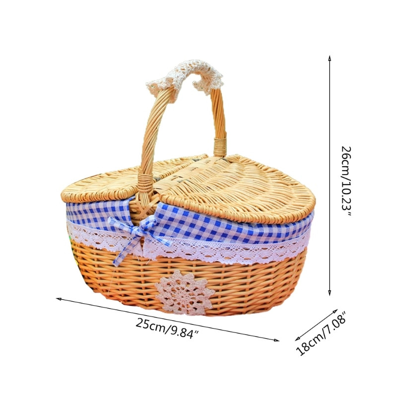 Austas rotango krepšelis su rankena Rankų darbo pinti kliūtis lauko iškylai stovyklavimo laikymo krepšelis vaisių duonos maisto organizatoriui